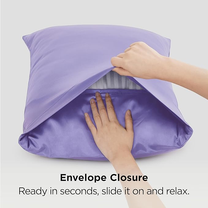 Bedsure Satin Pillowcase 2 Pack Similar to Silk Pillow Cases Standard Size, Pillow Case for Sleeping Women with Envelope Closure, Gifts for Women Men, Lilac, 20x26 Inches, 2pcs - Bloomnest