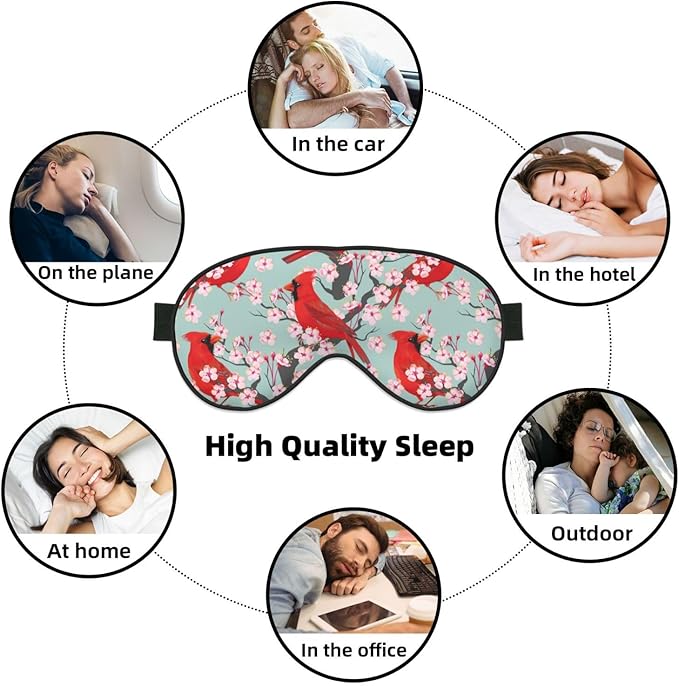 Sleep Eye Mask Cardinal and Bloom Cherry Sleep Mask for Women Men Comfortable Eye Mask with Adjustable Strap Soft Eye Cover Blindfold for Travel Yoga Nap Shift Work - Bloomnest