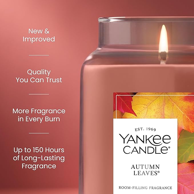 Yankee Candle Autumn Leaves, Fall Scented Candle, 22oz Large Jar with up to 150 Hour Burn Time - Bloomnest