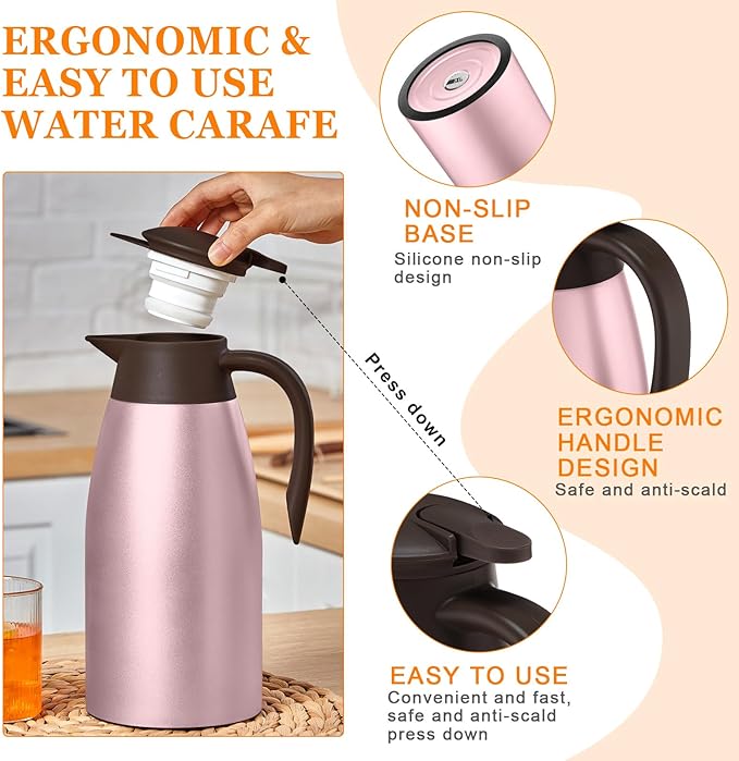 Norme 2 Pcs Thermal Coffee Carafe Insulated Stainless Steel Coffee Carafe for Hot Liquid Vacuum Thermal Pot Creamer Pitcher Dispenser with Brushes Keeping Hot Water Milk(Rose Red) - Bloomnest