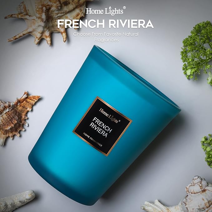 HomeLights Scented Candles | Large Jar Candle - 33.3 Oz. Natural Soy Aromatherapy Candles | Up to 130 Hours Burn Time with 3 Cotton Wicks,Home Decorative Fragrance Candles Gift - French Riviera - Bloomnest