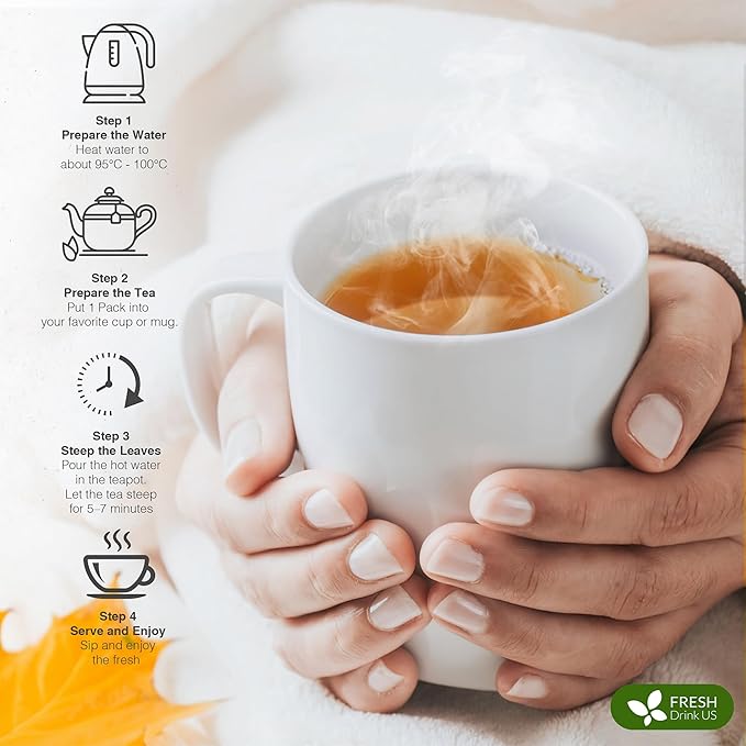 FreshDrinkUS, Memory Brain Booster Herbal Tea – 40 Tea Bags – Ginkgo Biloba, Gotu Kola, Lion's Mane & MCT Coconut Oil – Smooth, Earthy Flavor – Caffeine-Free – Daily Herbal Blend for Anytime Use - Bloomnest