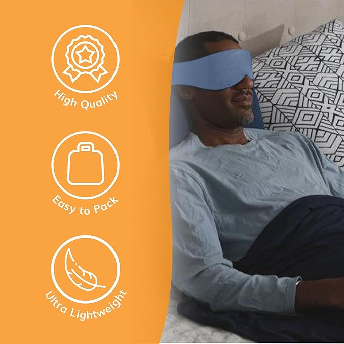 Happyluxe Escape Sleep Mask - Buttery Soft Airplane Eye Mask for Sleeping or Napping in Bed. Machine Washable. - Serenity Blue, Made in USA - Bloomnest