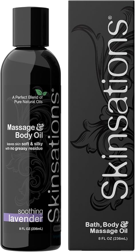 Skinsations - Lavender Massage Oil for Massage Therapy - 8oz | Body Oil for Stress Relief, Relaxation & Aromatherapy | Sweet Almond, Jojoba, Coconut & Grapeseed Oils - Bloomnest