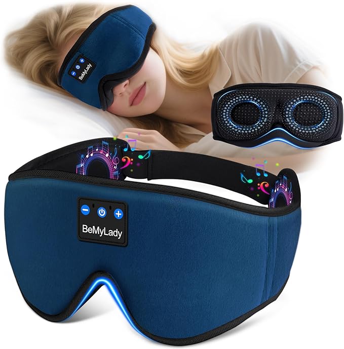 Sleep mask Headphones,100% Blackout 3D Zero Eye Pressure Bluetooth Sleep mask Breathable Eye mask with Bluetooth Headphones Sleep Headphones for Side Sleepers, 14H Playtime&Bluetooth 5.4 Blue - Bloomnest