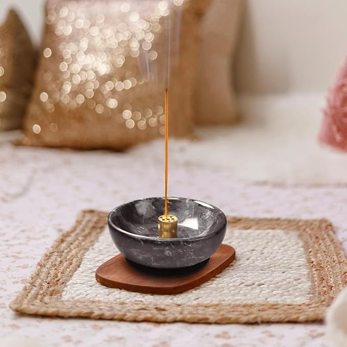 Handmade Natural Marble Incense Holder for Sticks and Cones-with 9 Holes, Multi-Functional Incense Burner Holder for Incense Sticks and Cones, Perfect Home Decor(Black, 4.7inch) - Bloomnest
