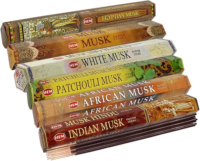 Hem Incense Sticks Variety Pack #17 and Incense Stick Holder Bundle with 6 Musk Fragrances - Bloomnest