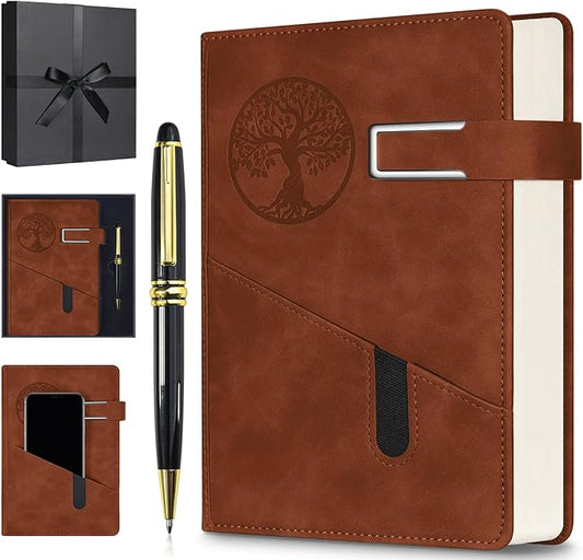 Lined Notebook Journal for Men Women, 365 Pages Numbered College Ruled Notebook, Hardcover Leather Journal with Pen & Gift Box, Thick Daily Diary, Professional Notebooks for Work, School, Business, A5 - Bloomnest
