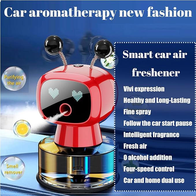 Robot Intelligent Aromatherapy Machine, Smart Cute Robot Car Air Freshener - Fine Spray/Fillable/Four-Gear Adjustment/Vibration Sensing/On-Off/Large Capacity Long-Lasting Fragrance/Red-V2(Hilton) - Bloomnest