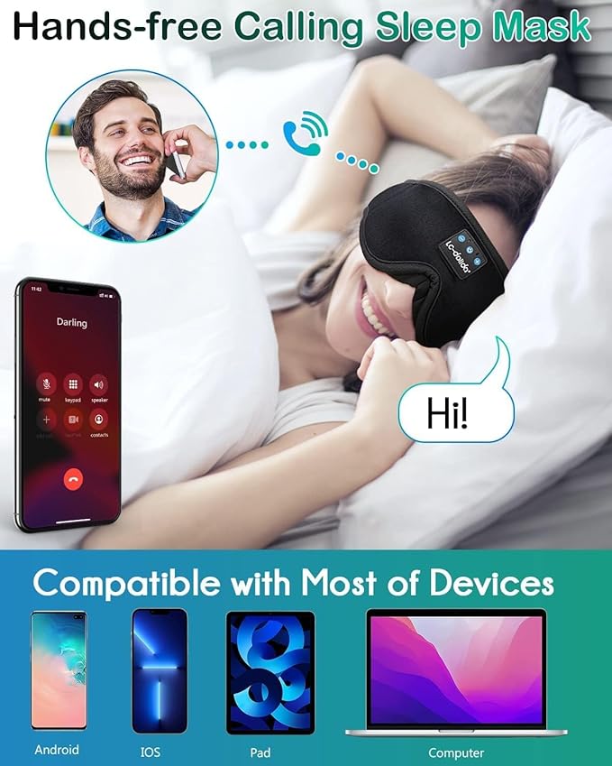 LC-dolida Sleep Mask with Bluetooth Headphones, Sleep Headphones Bluetooth Sleep Mask Eye Mask Pressure Relief Night Sleeping Headphones for Side Sleepers Best Gift and Travel Essential - Bloomnest