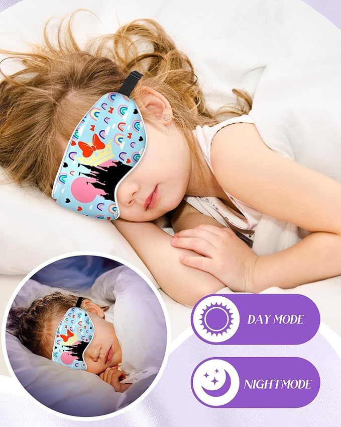Kids Sleep Mask - Silk Eye Mask for Kids Cute Cartoon Cool Kawaii Soft Smooth Lightweight Boys Girls Teens Sleeping Mask with Adjustable Straps, Castle - Bloomnest