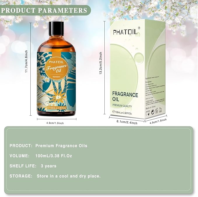 PHATOIL 3.38FL.OZ Mandarin Fragrance Oils for Aromatherapy, Essential Oils for Diffusers for Home, Perfect for Diffuser, DIY Candle and Soap Making, DIY Scented Products - 100ml - Bloomnest