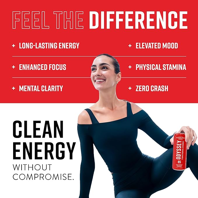 Odyssey Functional Energy Drink for Focus, Cognition & Mood Support 12 Pack - Adaptogenic Drink with 85mg Green Tea Caffeine, Lion’s Mane, Cordyceps, L-Theanine & Ginseng, Passion Fruit Orange Guava - Bloomnest