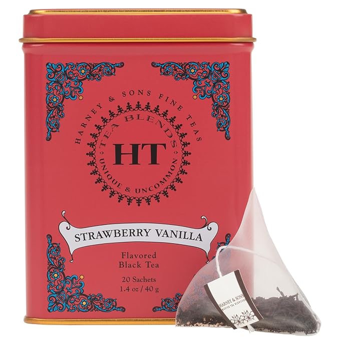 Harney & Sons Strawberry Vanilla, Flavored Black Tea, HT Line, 20 sachets - Bloomnest