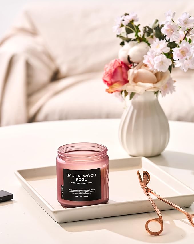 M&SENSE Sandalwood Rose Scented Candle - 11.6oz Natural Soy Wax Non Toxic 70-Hour Burn Long Lasting Candle, 2-Wick Strong Scent for Home - Slow-Burning Housewarming Gift for Men & Women - Bloomnest
