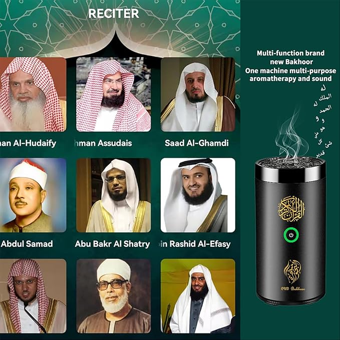 2 in 1 Electric Incense Burner with Quran Speaker, Rechargeble Bakhoor Burner Aroma Diffuser for Car Office Home Bedroom Living Room Study Spa (Black-1) - Bloomnest