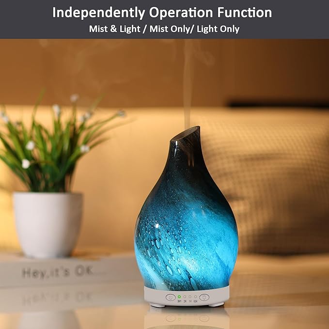 Essential Oil Diffuser 120ML Glass Aromatherapy Diffuser with 4 Timer Settings & 7 Color Changing Lights, Auto Shut-Off, Ultra Quiet Oil Diffuser for Home, Office, Yoga, Spa and Sleeping - Bloomnest