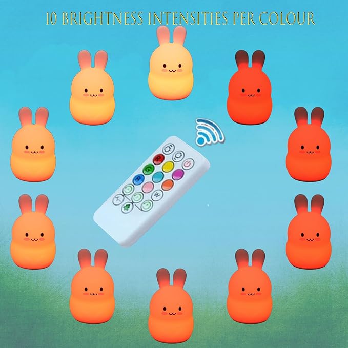 Bunny Night Light for Kids Room, Light for Children's Bedroom, 9 Colors Changing Bedside Table lamp Decorative Light, Eye Caring, Adjustable Brightness & Color, Time Setting - Medium - Bloomnest