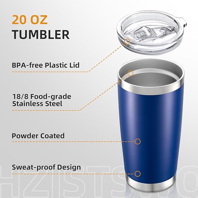 20 oz Tumbler with Lid Stainless Steel Insulated Tumblers Double Wall Vacuum Coffee Mug Powder Coated Tumbler Cups for Cold and Hot Drinks, Blue, 1 pack
