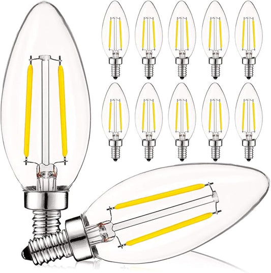 LUXRITE 4W Vintage Candelabra LED Bulbs Dimmable, 400 Lumens, 4000K Cool White, LED Chandelier Light Bulbs 40W Equivalent, Clear Glass, Filament Candle Bulb, UL Listed, E12 Base (12 Pack) - Bloomnest