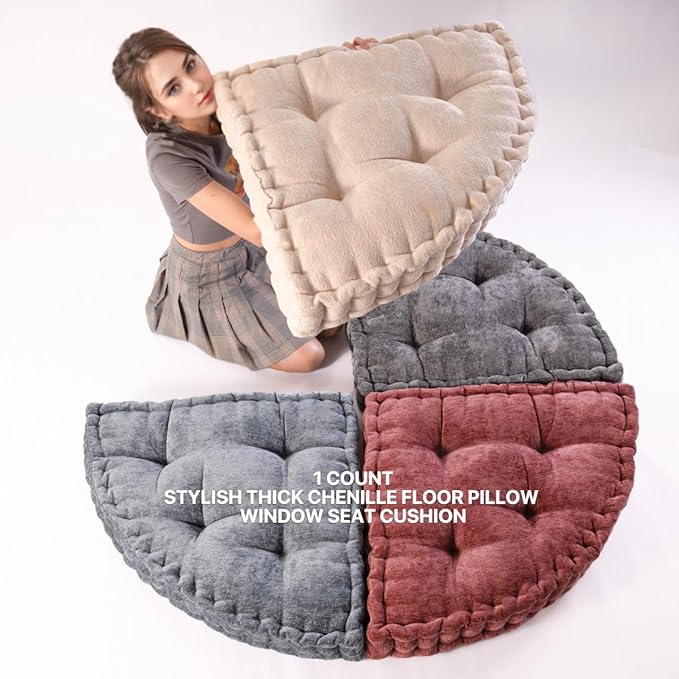 Fan-Shaped Floor Cushion Fan Floor Pillow, Meditation Cushion for Sitting or Yoga, Pizza Cushions Thick Outdoor Seating for Kids for Adults 28"*28" Gray - Bloomnest