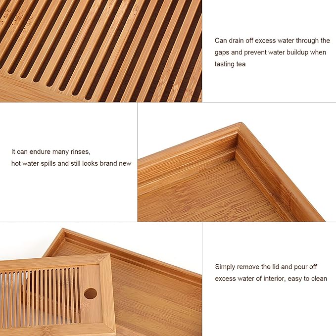 Joyzan Chinese Tea Tray, Mini Bamboo Japanese Gongfu Serving Plate Kung Fu Water Storage Drainage Table Small Wooden Natural Wood Set Box Reservoir Drawer Type Box Household Home Office Teahouse - Bloomnest