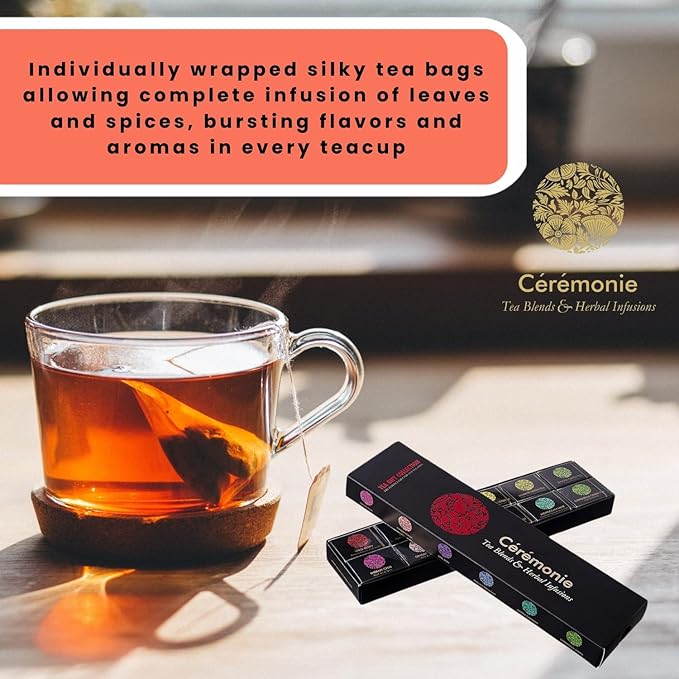 Ceremonie Tea Herbal Variety Pack - Kosher Set - Assorted Sampler With 12 Individually Wrapped Silky Mesh Herbal Bags - Single Serve Pouches - Bloomnest
