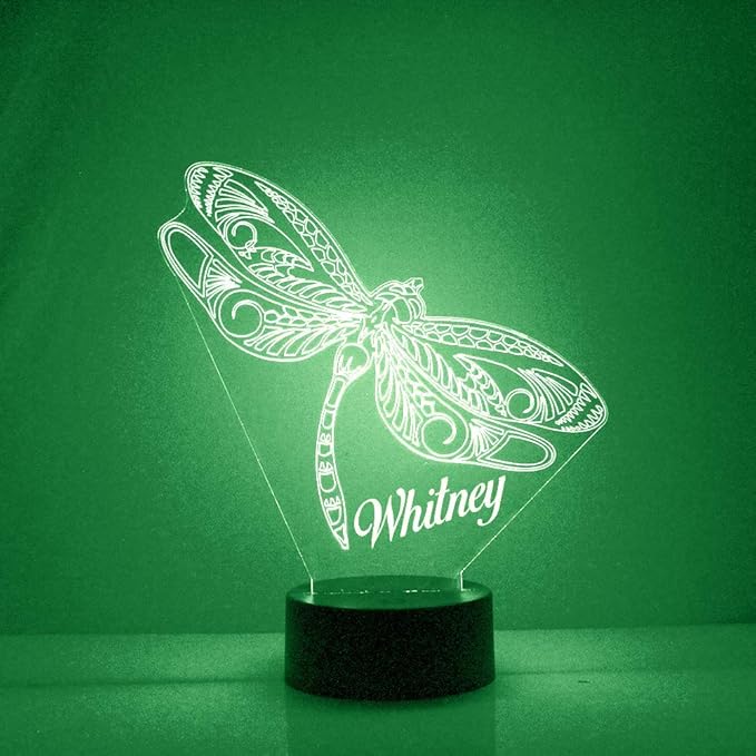 Dragonfly Custom 3D Illusion Lamp with Remote | LED Night Light with Personalized Name, Logo, Image, Design | 4 Modes, 16 Light Colors | USB or Battery Power | Made in The USA - Bloomnest