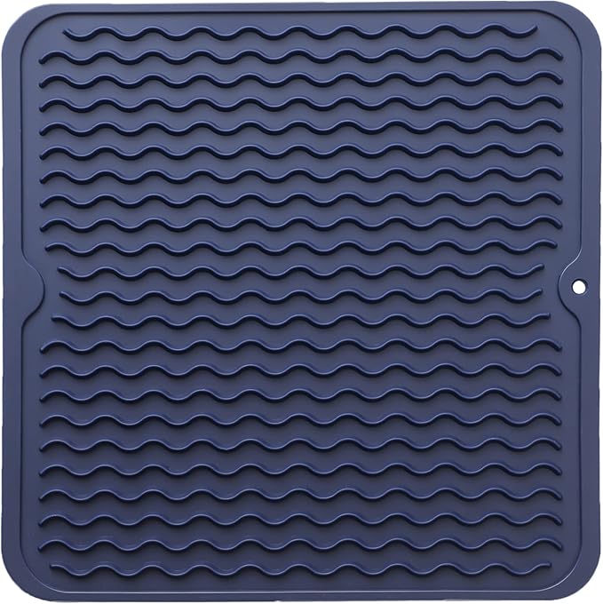 Silicone Dish Drying Mat for Multiple Usage,Easy clean,Eco-friendly,Heat-resistant Silicone Mat for Kitchen Counter or Sink,Refrigerator or Drawer liner Navy Blue M 12 inches x 12 inches - Bloomnest