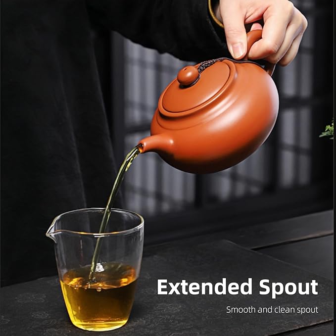 Chinese Clay Teapot, Yixing Xishi Zisha Tea Pot, Handmade Pottery Purple Sand Mud Kungfu Tea Set Kettle,14oz Zhuni - Bloomnest