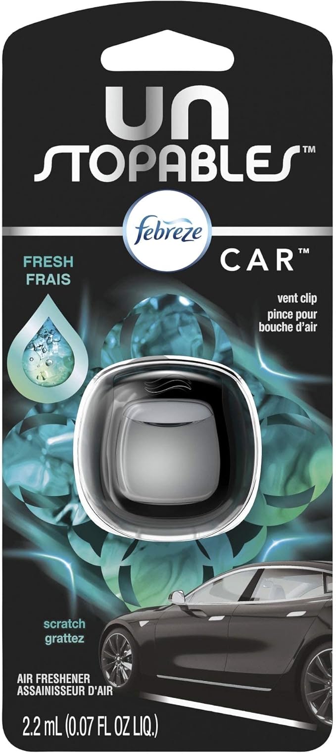 Febreze Unstopables Car Odor-Eliminating Car Freshener Vent Clip Fresh, .07 fl oz. Car Vent Clip - Bloomnest