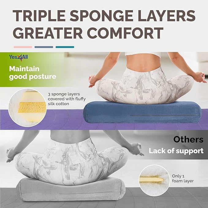 Yes4All Triple-Layer Sponge Yoga Bolster Pillow for Restorative Yoga & Meditation - Versatile Yoga Support Pillow, Balance & Poses Modification - Bloomnest