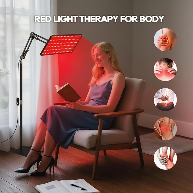 Red Light Therapy for Body and Face, 120 LED 660nm 850nm 940nm Infrared Redlight-Therapy Lamp Device with Glasses，Large Panel and Stable Stand at Home, Idea Gift for Women Mom BEICHEN