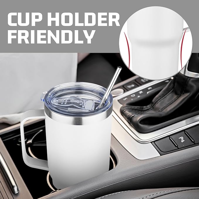 20 oz Tumbler with Handle Stainless Steel Insulated Coffee Mug Tumbler with Lid and Straw Double Wall Vacuum Insulated Coffee Mug Leak Proof Travel Mug Tumbler for Hot and Cold Drink (White,4pack)