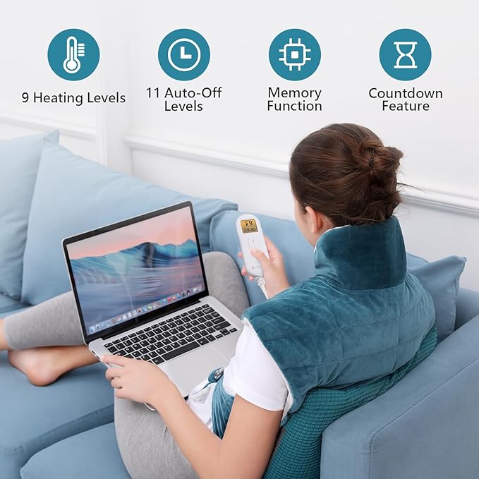 Comfytemp Weighted Heating Pad for Neck Shoulder Back Warmth, Birthday Christmas Gifts for Women Men Mom Dad, FSA Eligible Items Only List, Electric Large Heated Wrap for Elderly, 22"x33", Blue - Bloomnest