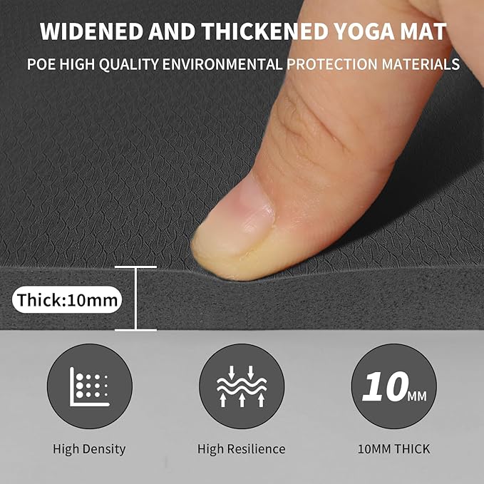 Large Yoga Mat (6'x 4') - Extra Long and Wide 72 x 48 inches, Non-Slip POE Fitness Mat, Eco-Friendly, Thick Wide Exercise Mat for Home Workouts,Ideal for Yoga and Pilates.