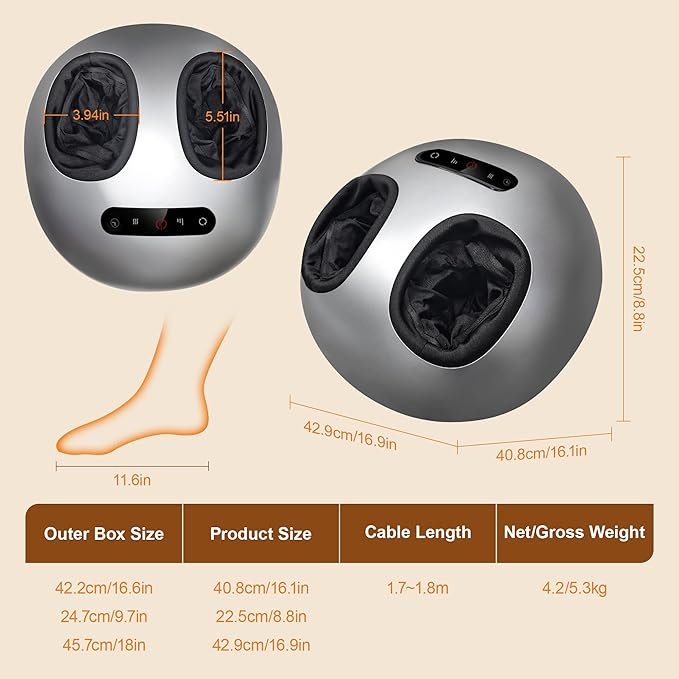 Foot Massager Machine with Heat, Double Shear Massage Core, Shiatsu Feet Massager with Airbag Full Wrapped, Plantar Fasciitis Massage, Automatic Foot Kneading Points, Gifts for Family and Friends - Bloomnest