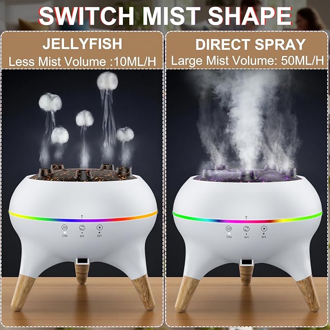 Morbou Essential Oil Diffuser Jellyfish Mist Dancing with Music Aromatherapy, 7 Colorful Lights Hotel Collection Diffuser Oils Scents for Home, Extra 2 * 10ml Essential Oils - Bloomnest