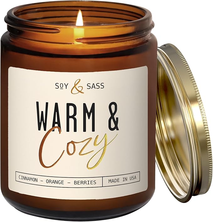Christmas Candles, Fall Candles, Warm and Cozy' Soy Candle I Berries, Apple & Cinnamon I Infused w/Essential Oils I Warm n Cozy Home Decor I Winter and Holiday Candle I 50Hr Burn I USA Made - Bloomnest