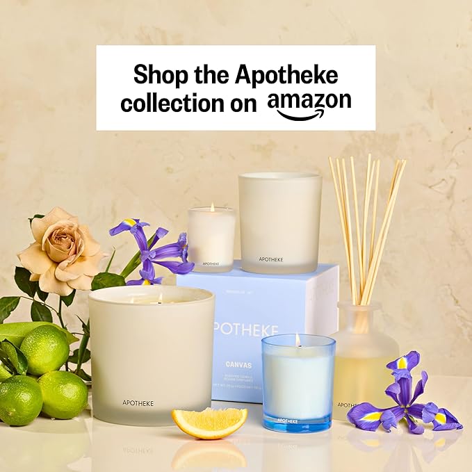 Apotheke 3-Wick Scented Candles for Home, Canvas - 26 oz Soy Wax Jar Candle Gift for Women - Long-Lasting Fragrance with Perfume-Grade Essential Oils - White Musk, Dew Drops & Lily of The Valley - Bloomnest