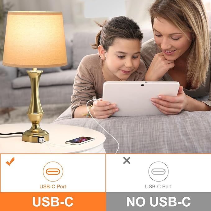 Seealle Upgraded Touch Lamps for Night Stands Set of 2 - Bedside Lamps with USB C+A, 3 Way Dimmable for Bedroom Living Room End Tables Office (Brown&Gold) - Bloomnest