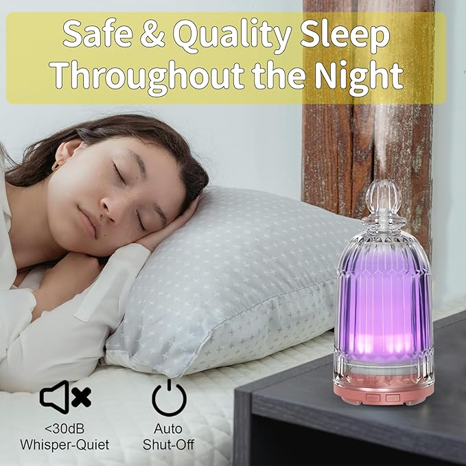Glass Essential Oil Diffuser, Small Cool Mist Humidifier Glass Cover & Plastic Reservoir with 7 Color LED Lights, Auto Shut-Off for Home, Office, Spa 120ml(Copper Bottom) - Bloomnest