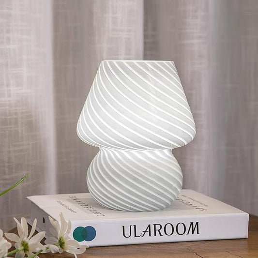 USB Plug-in Mushroom Lamp Small Bedside Table Lamp with 3 Temperature LED Bulb,Free Dimming Nights Light for Bedroom/Living Room/Entryway/Corner Decor (Stripe White) - Bloomnest