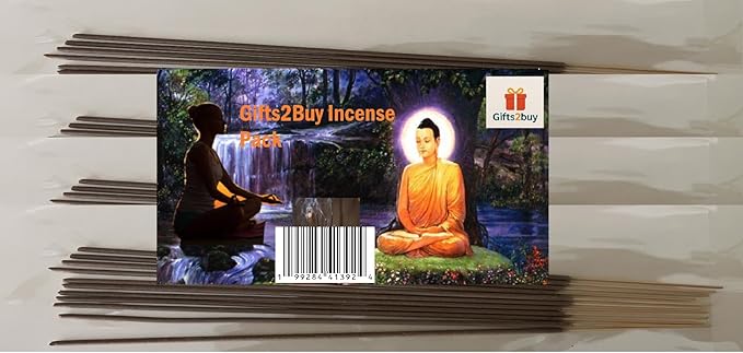 Gifts2buy Premium Incense Sticks Pack, 4 Fragrances - Buddha, Oud, Palo Santo, Sandalwood, 11 Sticks of 15 Grams per Fragrance, for Meditation and Aromatherapy