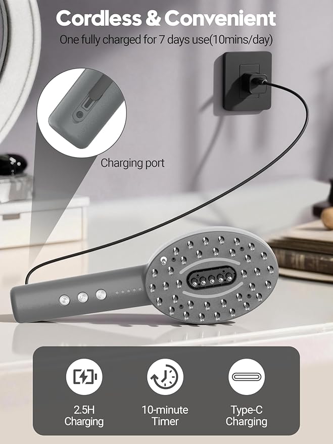 3-in-1 Electric Scalp Massager Brush, Vibrating Scalp Massager Comb with Hair Oil Applicator for Scalp/Face/Body Relaxation, Portable Massager Tool for Home & Travel, Gift for Men & Women(Grey) ABVOT