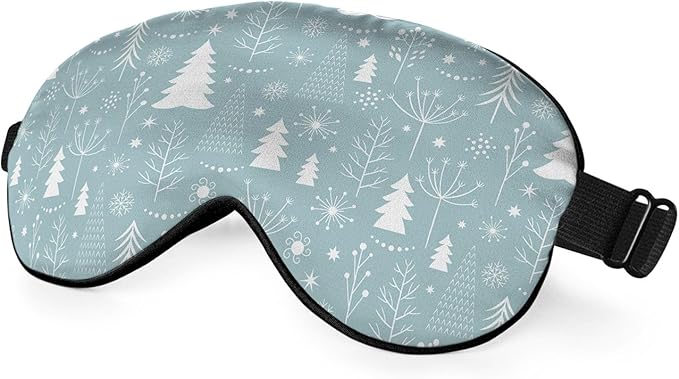 Pine Snowflakes Silk Eye Mask Sleep Mask Snow Winter Christmas Pattern Blue Eye Mask with Adjustable Strap Lightweight for Women Work Travel Night Sleep - Bloomnest