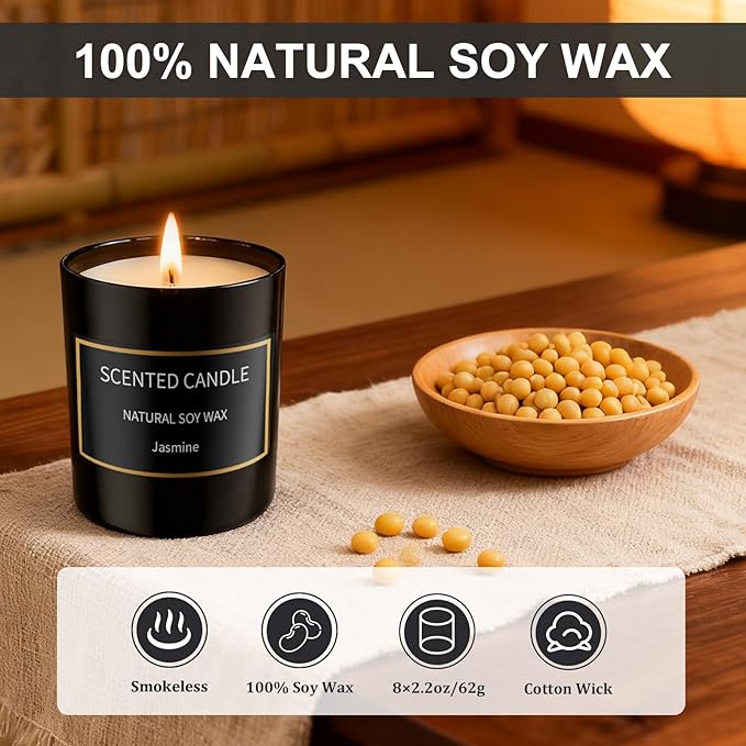 8 Pack Scented Candles Set for Men, Aromatherapy Soy Candles for Home Scented, Black Mens Candle Gift Set for Dad, Boyfriend, Birthday, Father’s Day, Anniversary - Bloomnest