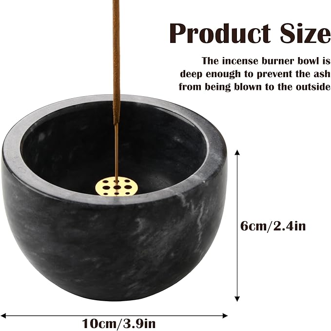 Natural Marble Incense Holder with Brass 9 Holes Incense Stick Holder, Incense Burner ash Catcher, for Meditation Incense Burning, Easily Grab Incense Ash (Black), XL-01 - Bloomnest