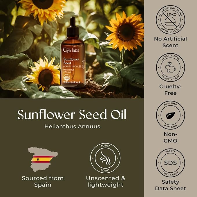 Gya Labs Sunflower Carrier Oil - 3.4 Fl Oz - for Hair, Skin, Face, Scalp & Body Massage - Bloomnest