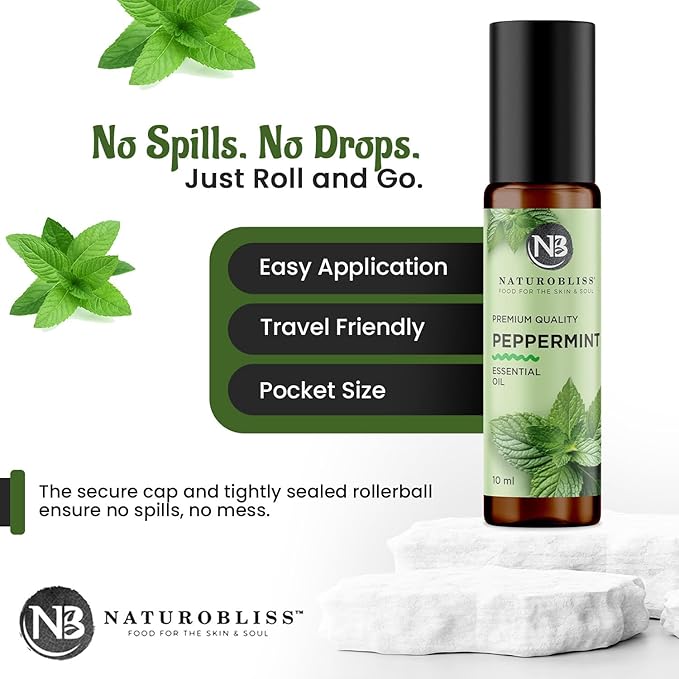 NaturoBliss Peppermint Essential Oil Roll-On, 10 ml - Bloomnest